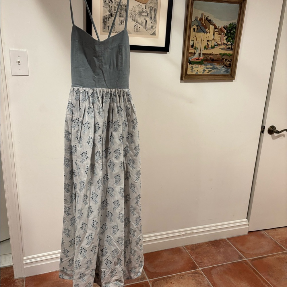 THE GREAT. Blue and White Floral Maxi Dress